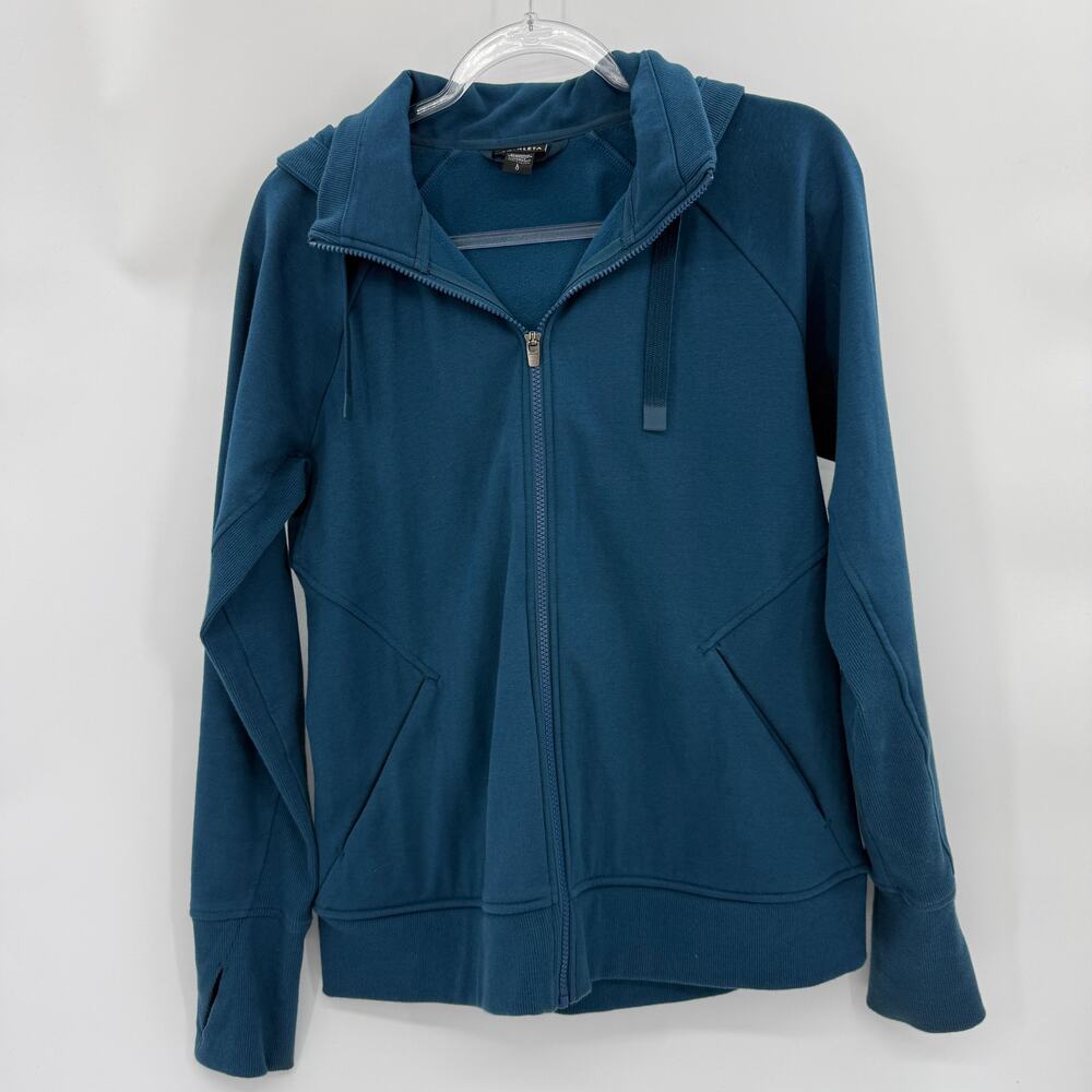 ATHLETA Triumph Hoodie Full Zip Sz L Teal Fleece Lined Pockets Athleisure 486251